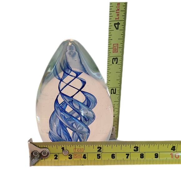 Unique Cobalt Blue Swirled Glass Egg Paperweight - Vintage Helix Design 3.5” - Picture 3 of 3